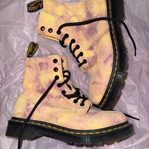 Dr. Martens Pastel Yellow and Maroon Suede Boots